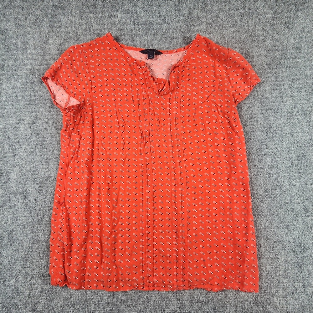 Tommy Hilfiger Red Geometric Print Pintuck Rayon Blouse Small
